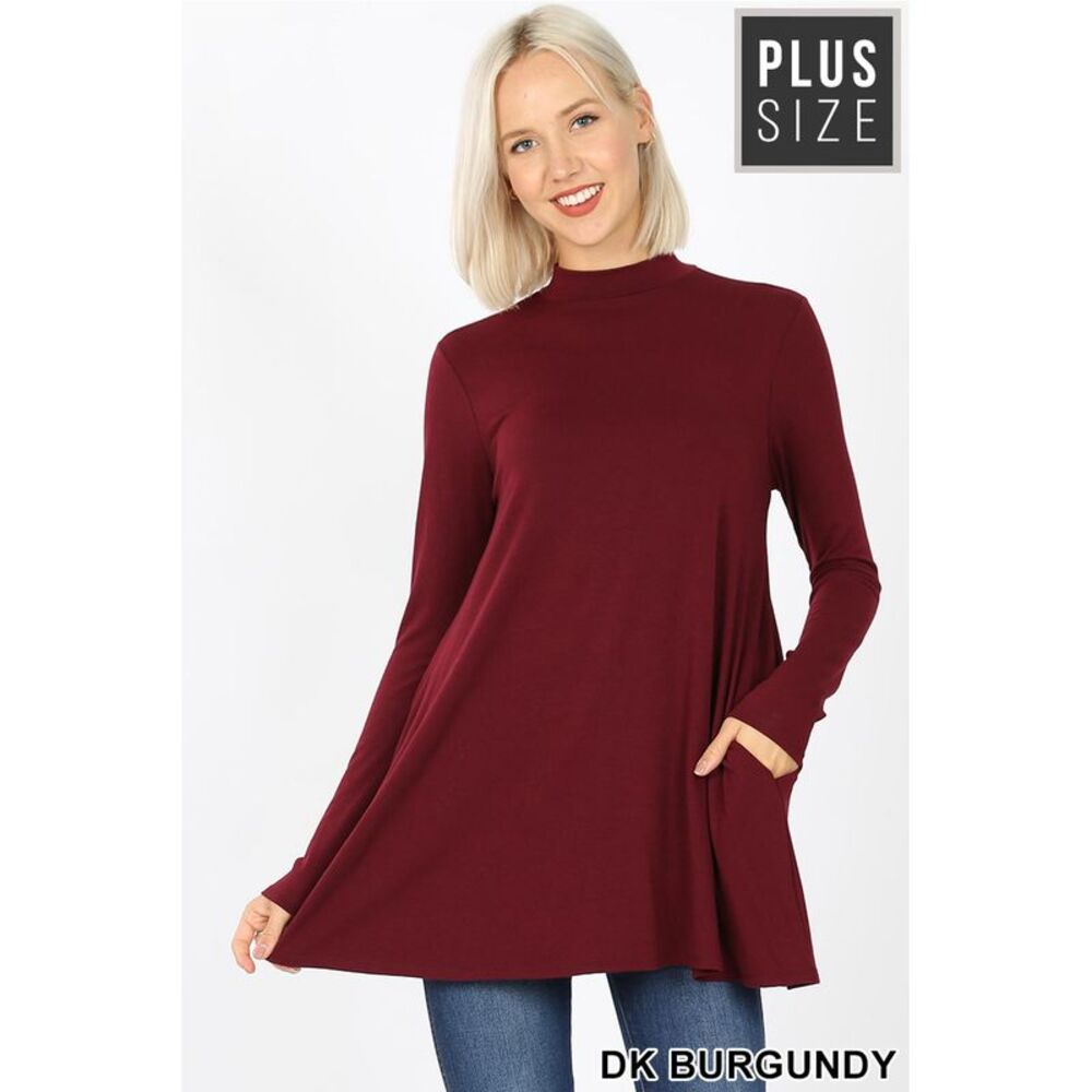 World of Leggings Long Sleeve Mock Neck Plus Size Top with Pockets